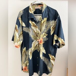 Tommy Bahama Navy and Olive Floral Men's Aloha Shirt